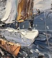 Sailboats Harbor seascape by Palette Knife detail